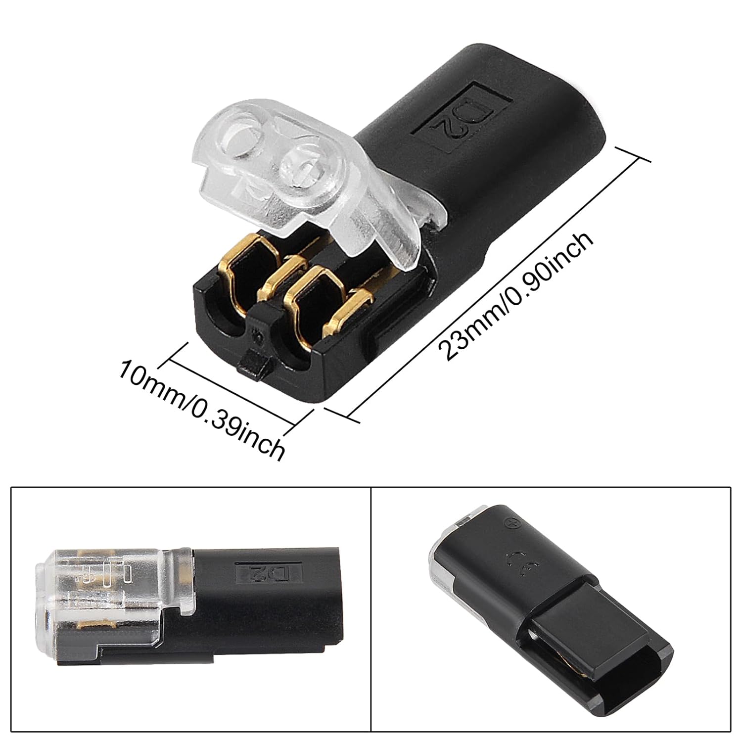AITRIP 100PCS Double-Wire Plug-in Connector, Pluggable 2 Pin 2 Way Led Strip Lights Connectors Low Voltage Wire Connector with Locking Buckle, Fast Connect Plugs Led Connectors for Strip Lights