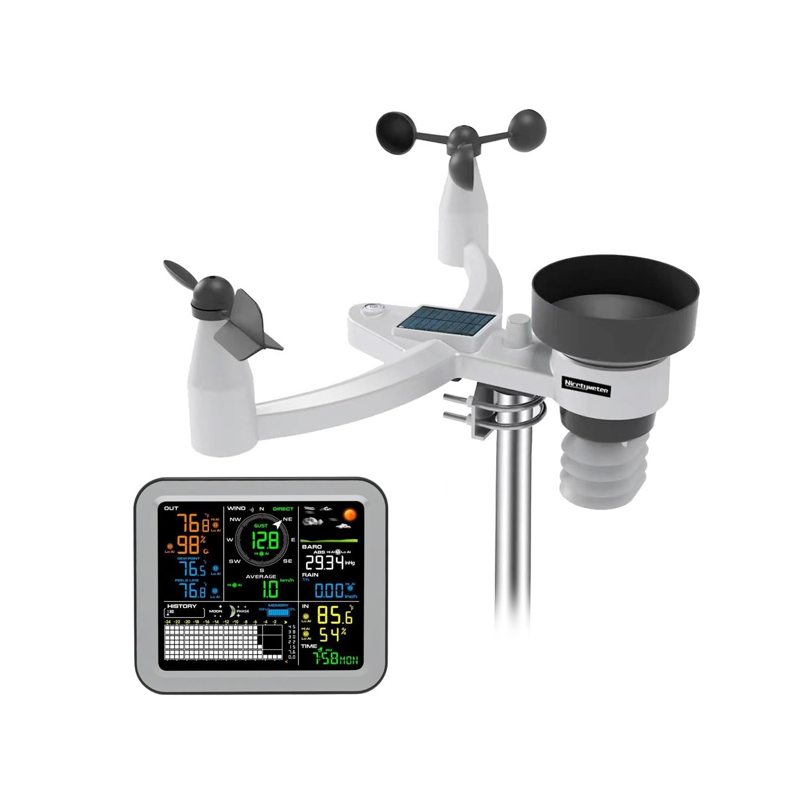 5-in-1 Indoor Outdoor Wireless Weather Station Temperature And Humidity Wind Speed Direction Rainfall With Digital Display 0345
