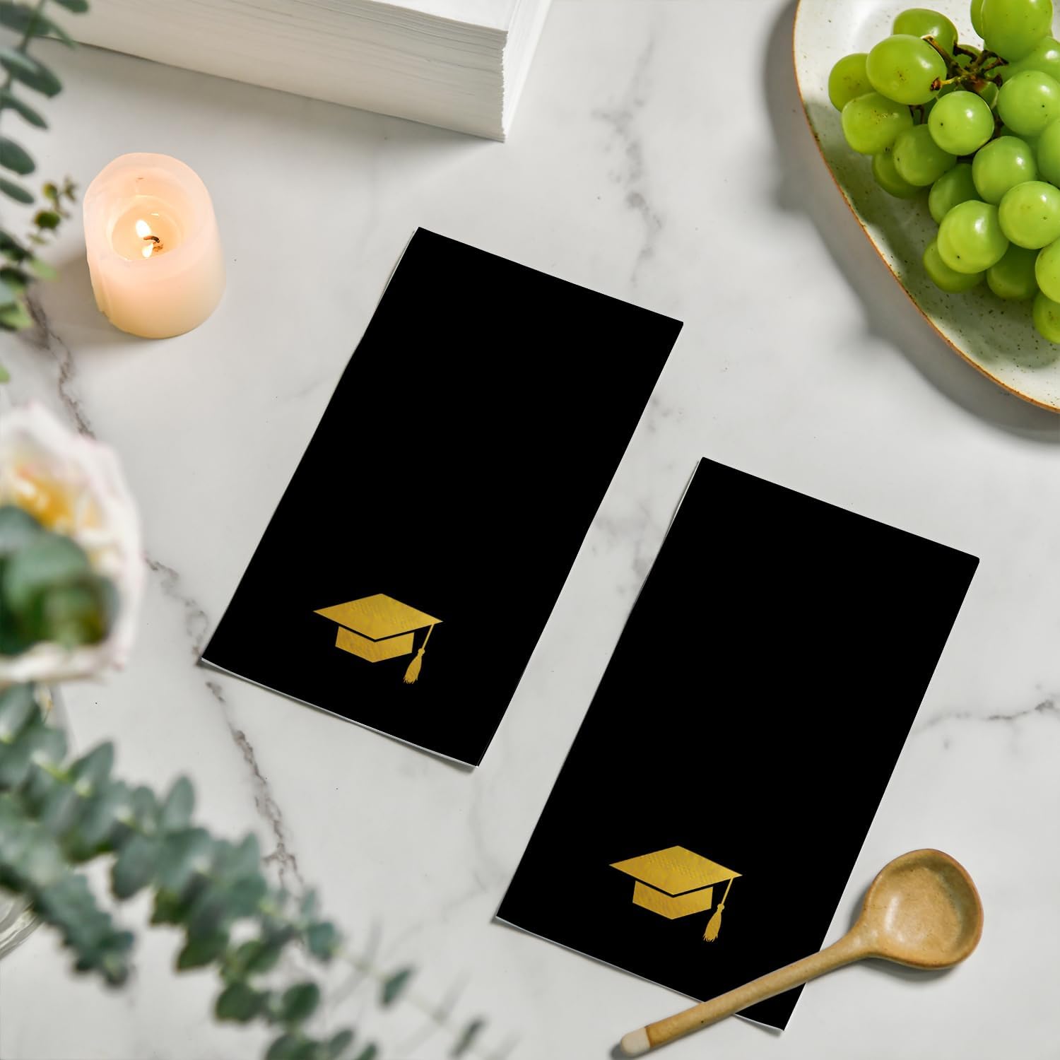 Horaldaily 50 Graduation Class of 2026 Disposable Paper Decorative Guest Napkins, Black Gold Foil College High School Grad Celebration Hand Towel Party Lunch Kitchen Bathroom image 4