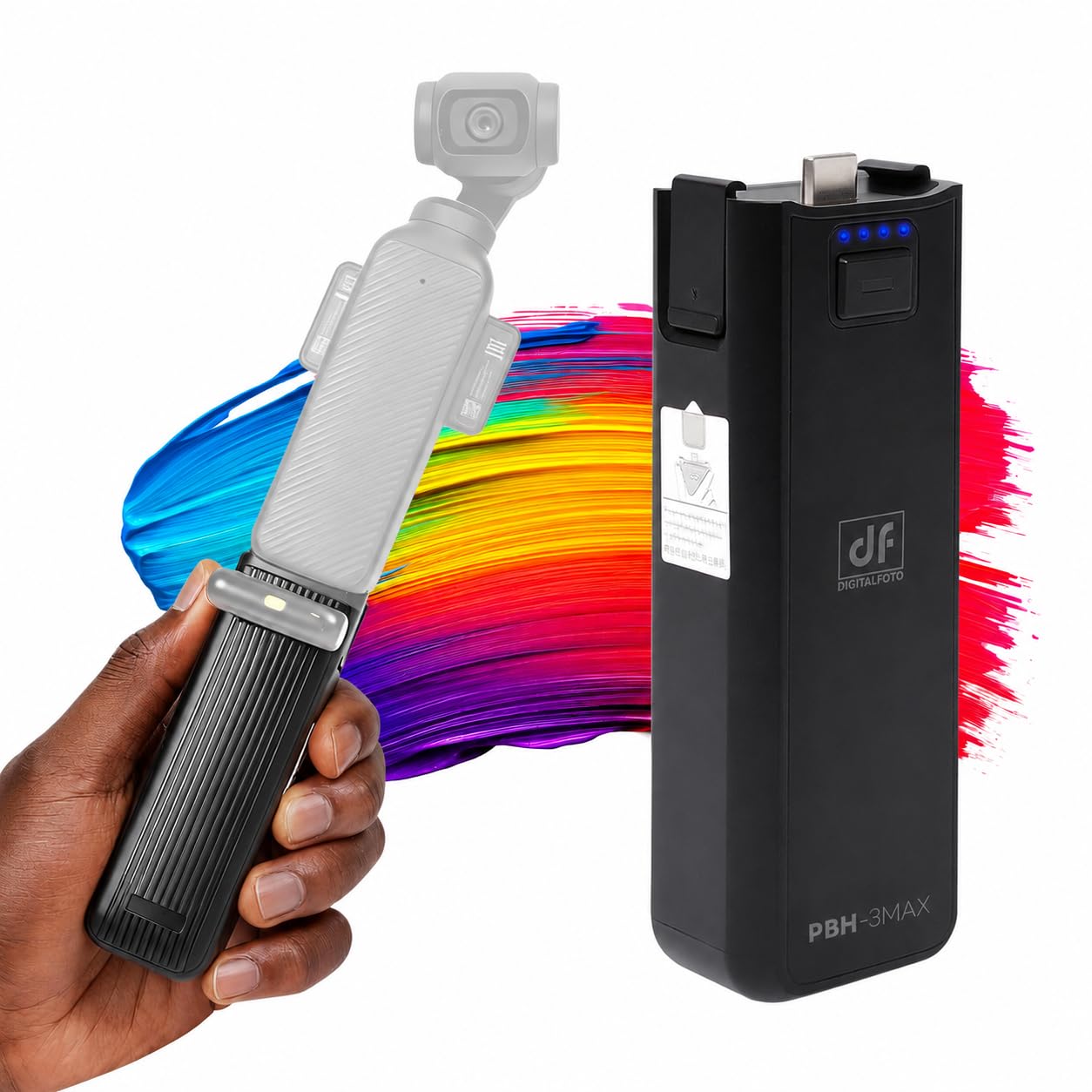 Poignée Batterie Osmo Pocket 3/4 avec Connexion Micro, 5000mAh, Décodage Complet, USB-C, Affichage d’Alimentation, Streaming, Filetage 1/4"