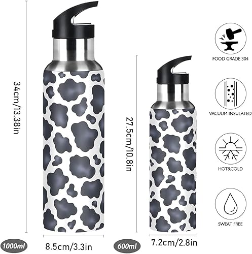 Miniatura 2 de Stainless Steel Vacuum Insulated Water Bottle 32 Oz, BPA-Free Sports Water Bottle for Gym Outdoor Travel School, Black White Cow Spots