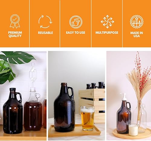 Miniatura 5 de FastRack Growler de 64 onzas 12 galón jarra de vidrio de medio galón cultivadores ámbar para cerveza jarra de vidrio de 12 galón juego de 6 viene