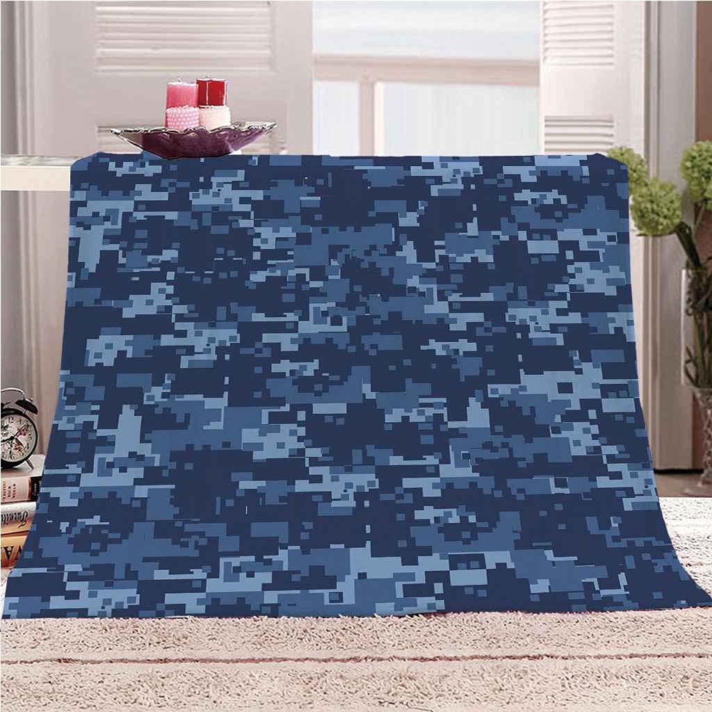 Couverture polaire en flanelle camouflage bleu 150x200cm pour lit et canapé