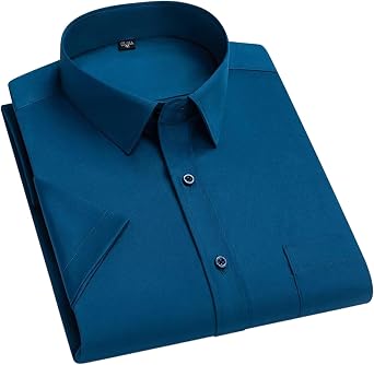 HSQIBAOER Mens Short Sleeves Dress Shirts, Business Slim Fit Blouse Pocket White Shirt