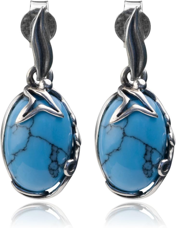 Sterling Silver Turquoise Oval Dangle Earrings
