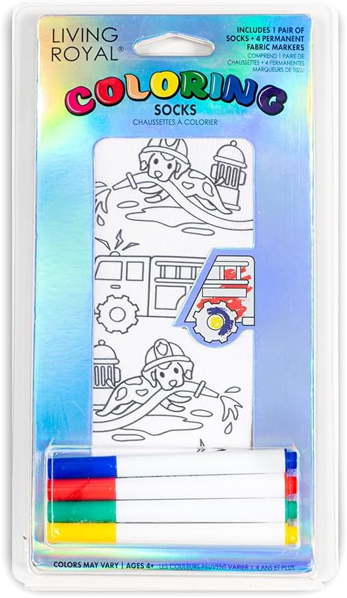 Living Royal Coloring Socks, Unisex 100% Polyester Funny Socks, Gifts for Kids, One Size Fits Most, Includes 4 Fabric Markers