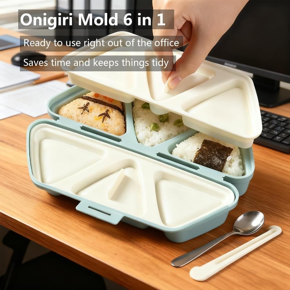 6 in 1 Onigiri Mold - Triangle Sushi Maker, Quickly Creates 6 Rice Balls at Once, Non-Stick, Foldable Design, Dishwasher Safe, Durable PP Material, Perfect for Sushi, Musubi (2 Pcs)