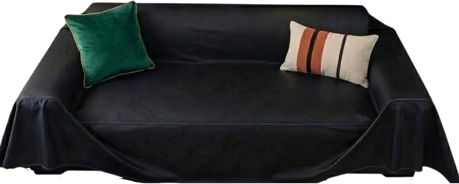 100% Genuine Leather Sofa Cover - Stylish & Durable Couch Slipcover with Modern Look - Living Room Furniture Protector (Black, 71x134 Inch)