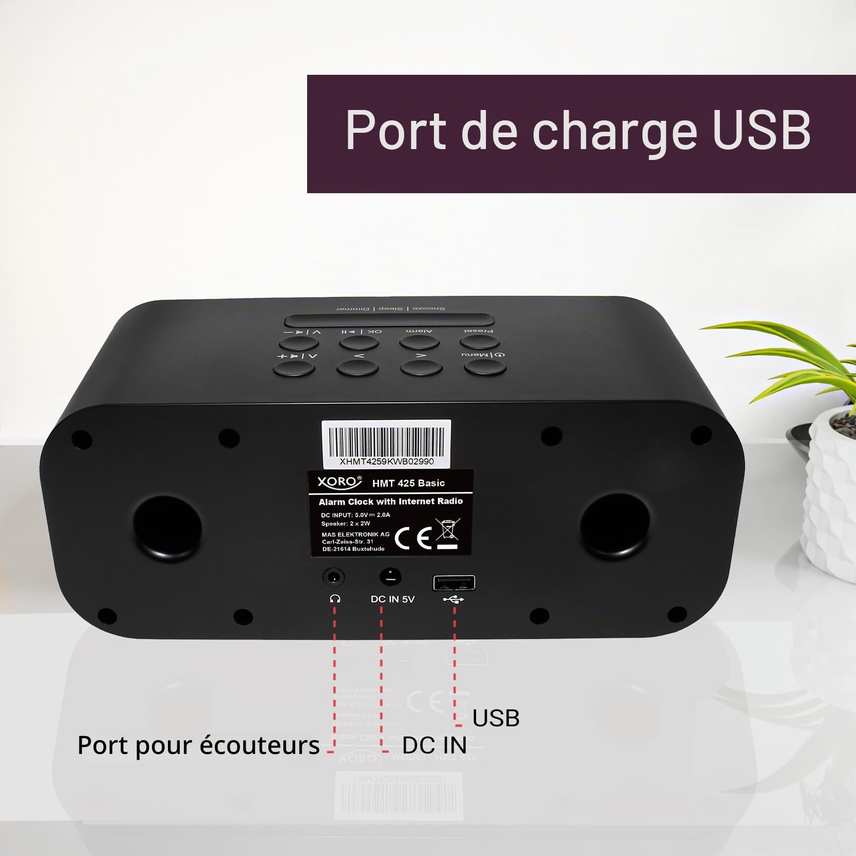 Xoro HMT 425 Radio Internet Wi-FI numérique avec écran Couleur de 2,8", Podcast, Lecteur multimédia USB, Simulation d'émetteurs FM/Dab+, réveil