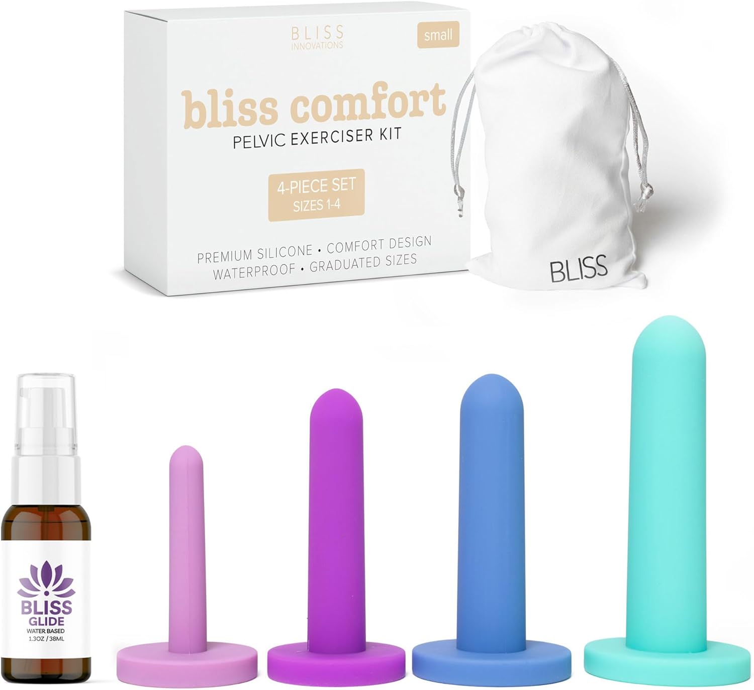Bliss Comfort Silicone Pelvic Floor Trainer Kit (Sizes 1-4) – Soft medical-grade silicone