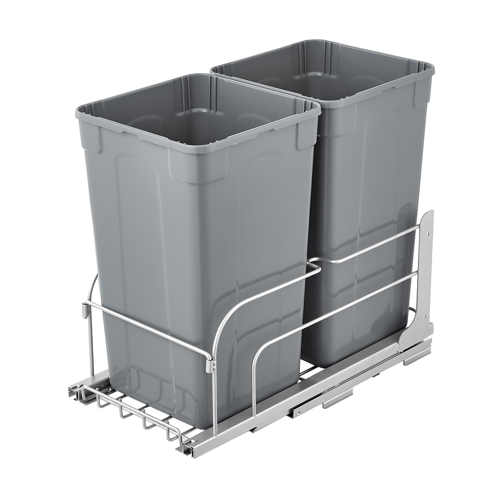 VEVOR ausziehbarer Mülleimer (27 Qt x 2), doppelter Unterbau-Küchenabfallbehälter, Mülleimer mit Türsatz & Soft-Close-Schieberegler, für Küchenschrank Spüle unter der Theke (grau)