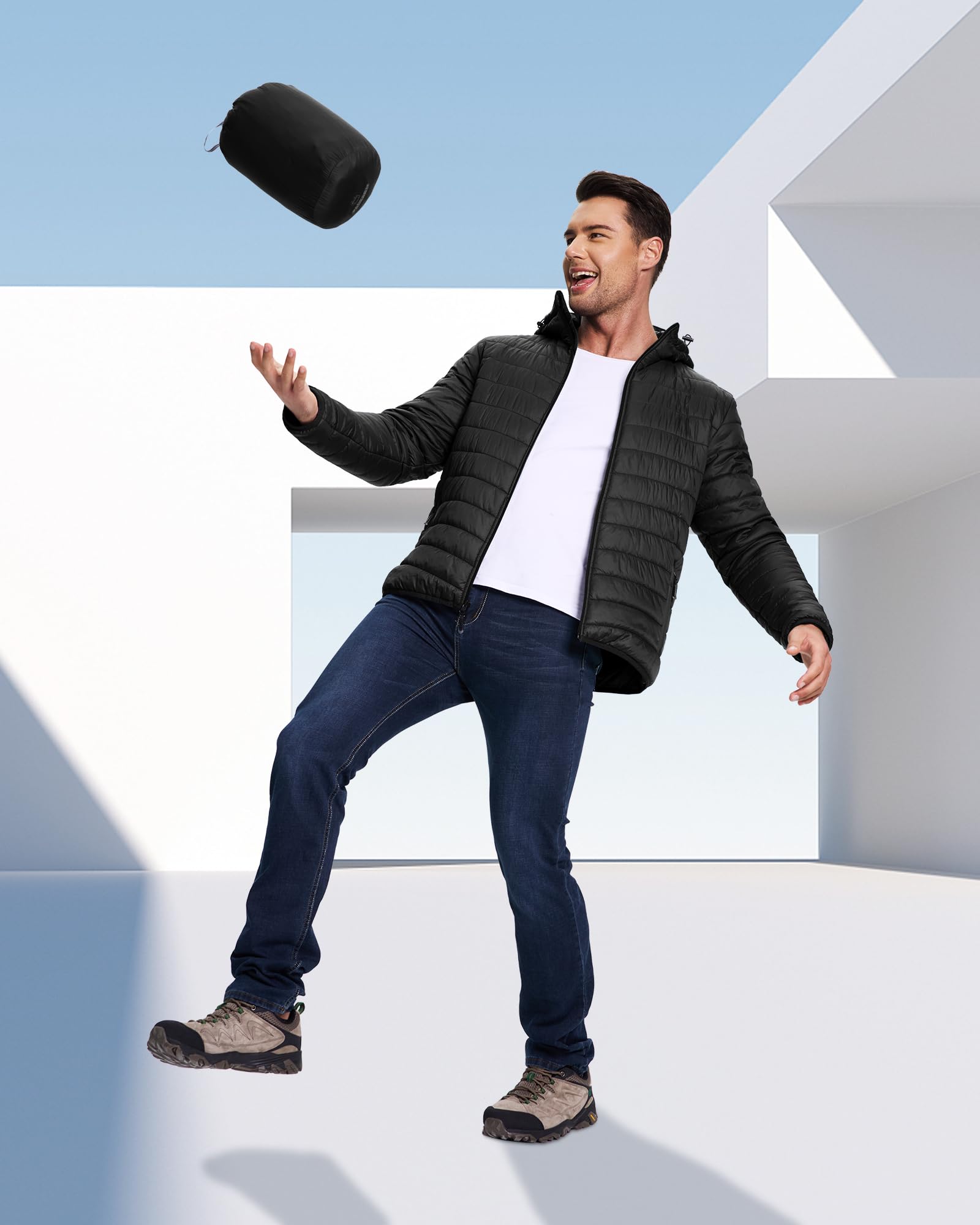 33,000ft Chaqueta acolchada ligera para hombre, chaqueta de entretiempo resistente al agua, cálida chaqueta de invierno para hombres, con capucha, abrigos de invierno, chaqueta amortiguadora plegable