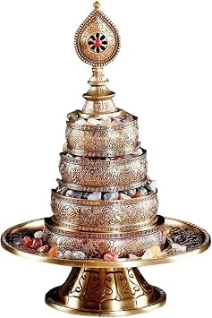 Sculpture Tabletop Tibetan Mandala with Copper Hand-Carved Qibao Manza Dish Religion Sculptures Table