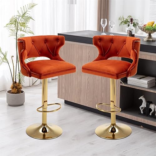 Juego de 2 taburetes de bar giratorios, taburetes de bar ajustables con respaldo abierto y reposapiés, cómodos taburetes de isla sillas de bar para