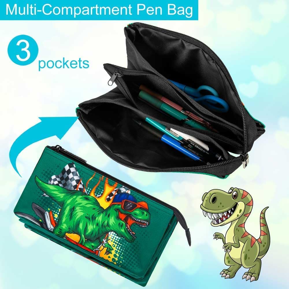 KLFVB 3PCS Cat Uni Dinosaur Backpack for Girls and Boys, 16" Kids Bookbag and Lunch Box, Preschool Backpacks for Elementary