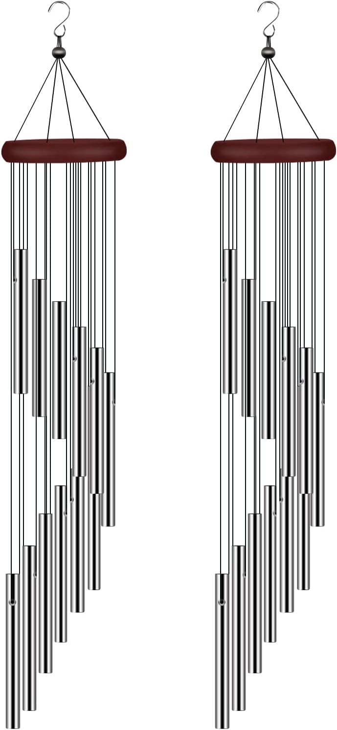 2 Pack Wind Chimes for Outside, Sympathy Wind Chimes Outdoor Clearance with 12 Aluminum Alloy Tubes and Hook, Memorial Wind Chime Gift Decoration for Home, Patio, Garden, Outdoor