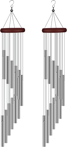 Paquete de 2 carillones de viento para exteriores, campanillas de viento de condolencias al aire libre con 12 tubos de aleación de aluminio y