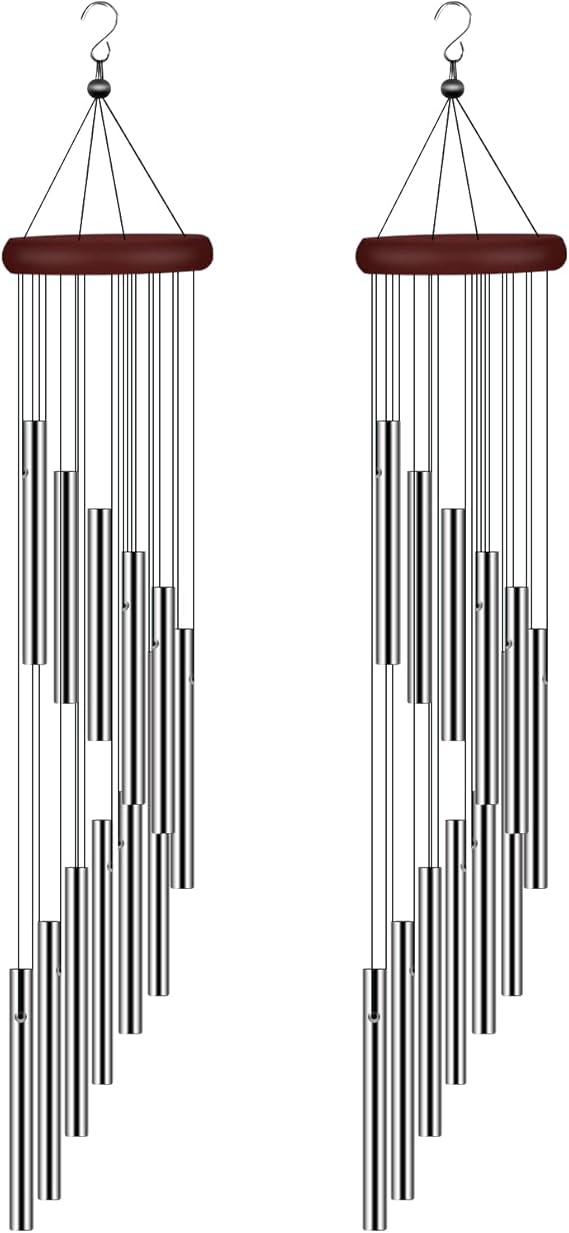 2 Pack Wind Chimes for Outside, Sympathy Wind Chimes Outdoor Clearance with 12 Aluminum Alloy Tubes and Hook, Memorial Wind Chime Gift Decoration for Home, Patio, Garden, Outdoor