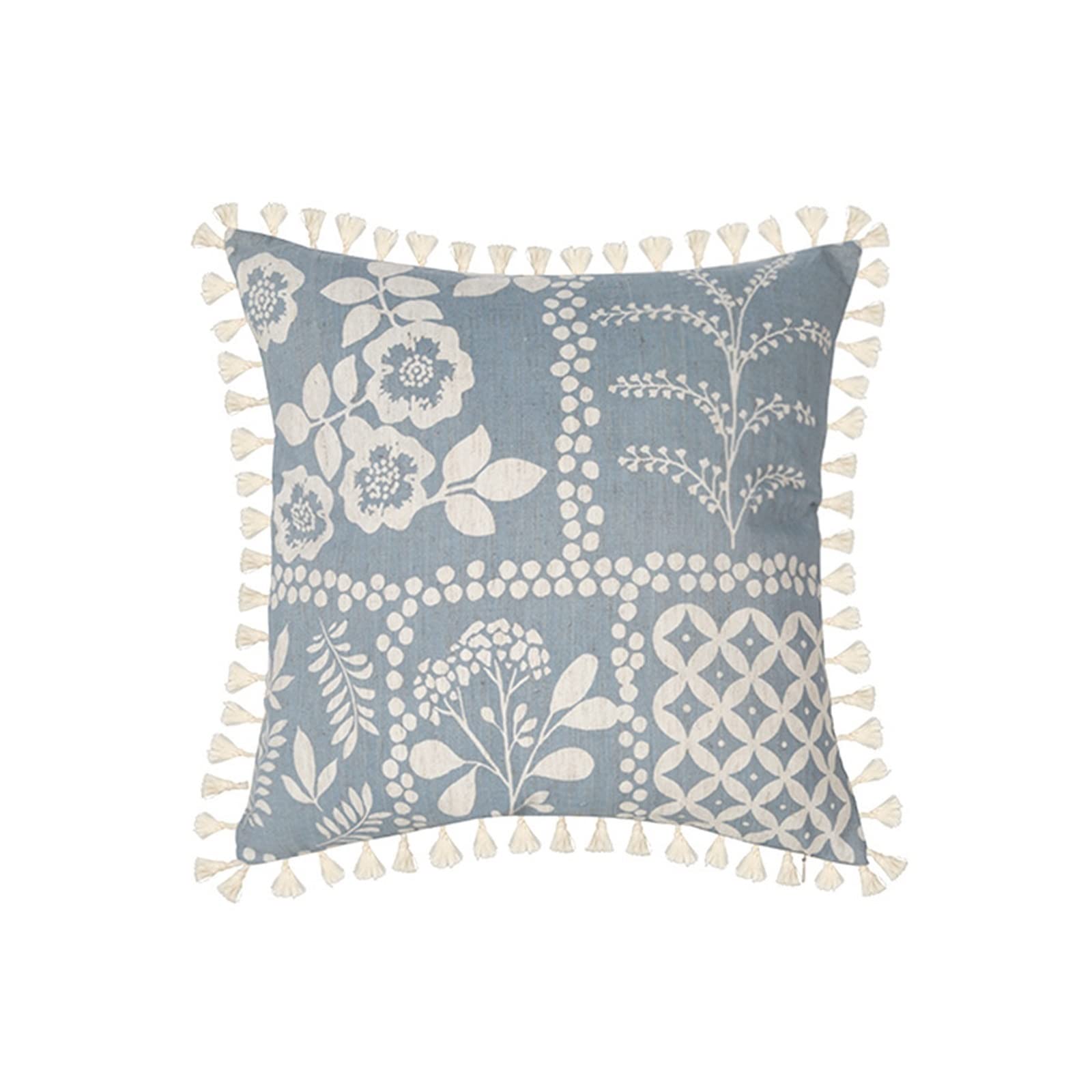 Housse de coussin tuftée en coton tissé avec pompons élégants