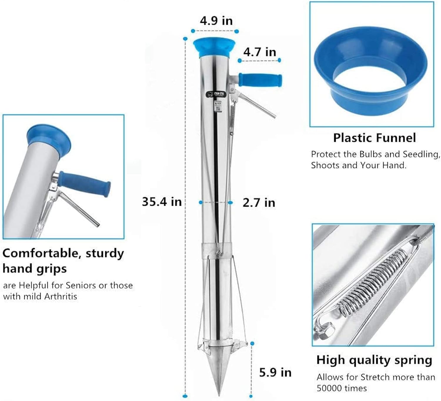 Stainless Steel Vegetable Planting Seedling Transplanter Four Openings Seedling Transplanting Device with Rangefinder (Double Handle)