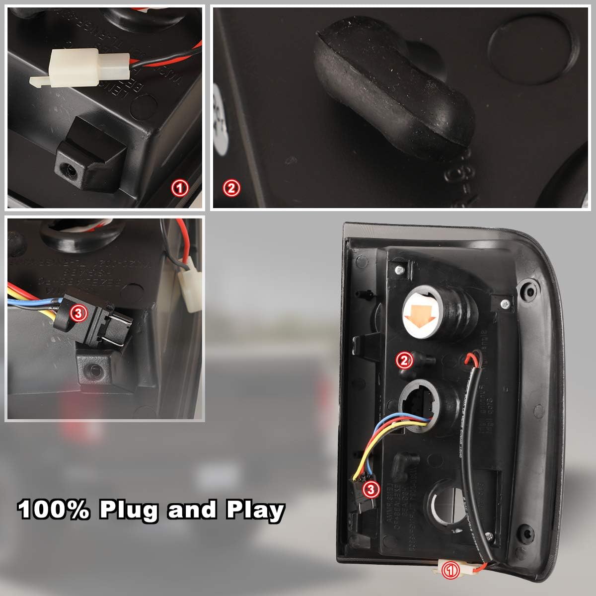 Nixon Offroad LED Tail Lights Assembly for 2001 2002 2003 2004 2005 Ford Ranger Taillights, Tail Lamps w/Led Turn Signal, Brake Rear Lights, Passenger and Driver Side (Clear Lens)