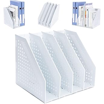 FRETONBA Foldable Magazine File A4 File Holder with 4 Compartments desk organizer for office organization and storagedesk organizer for school officelight gray
