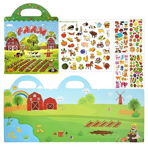 ASTARON Libro de pegatinas hinchadas 3D para niños, 88 piezas de pegatinas impermeables reutilizables para cosecha de granja, juego de pegatinas, juguete educativo de aprendizaje sensorial (3-6 años)