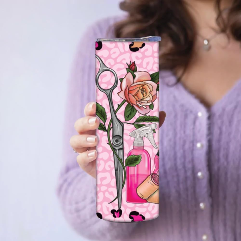 Hair Dresser 20oz Skinny Sublimation Tumbler, Full Color Cosmetologist Cup, SS Gift With Straw and Lid for Nail Salon, Vacuum Insulated Gift for Beauty Salon, for Her, Monat, Grad Student Tumbler