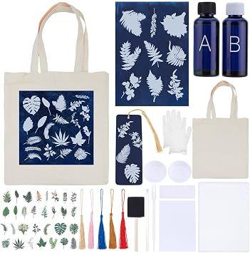 WEBEEDY DIY Cyanotype Bag Kit Include Component Sensitizer, 10 Papers, 10 Bookmarks & Tools for Cyanotype Print, Tote Bag Solar Printing Kit for Blueprint Outdoor Nature Craft, 8.2x11.6 Inch