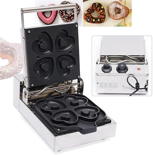 Miniatura 9 de Máquina de gofres eléctrica comercial de 1100 W 110 V, 4 piezas, calefacción de doble cara, forma de corazón, mini máquina de gofres de acero