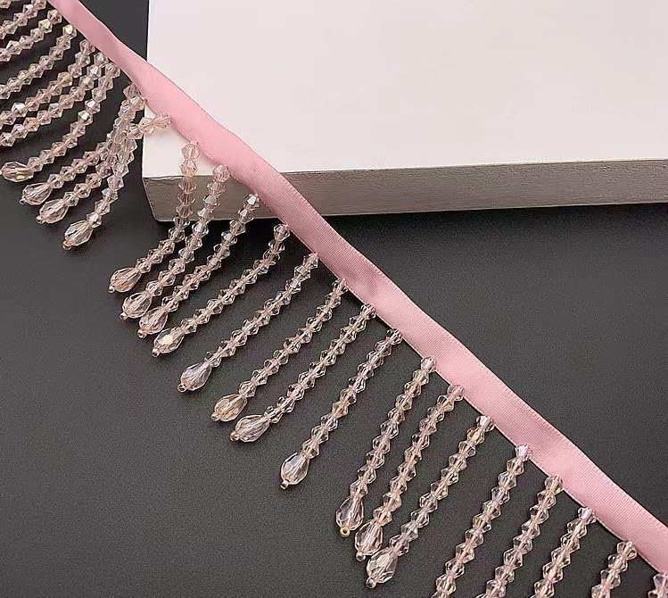 1 Yard Rhinestone Ribbon Diamond Glass Beads Tassel Rhinestone Fringe Crystal Beaded Fringe Trim Sewing Beaded Fringe for DIY Clothing Wedding Decoration 5.5cm (Purple)