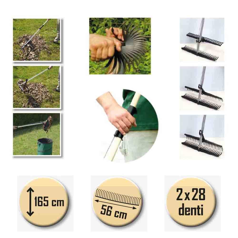Unbekannt Rechen Doppelte Kamm Laubrechen 55 cm 170 cm Aluminium Holz Polypropylen