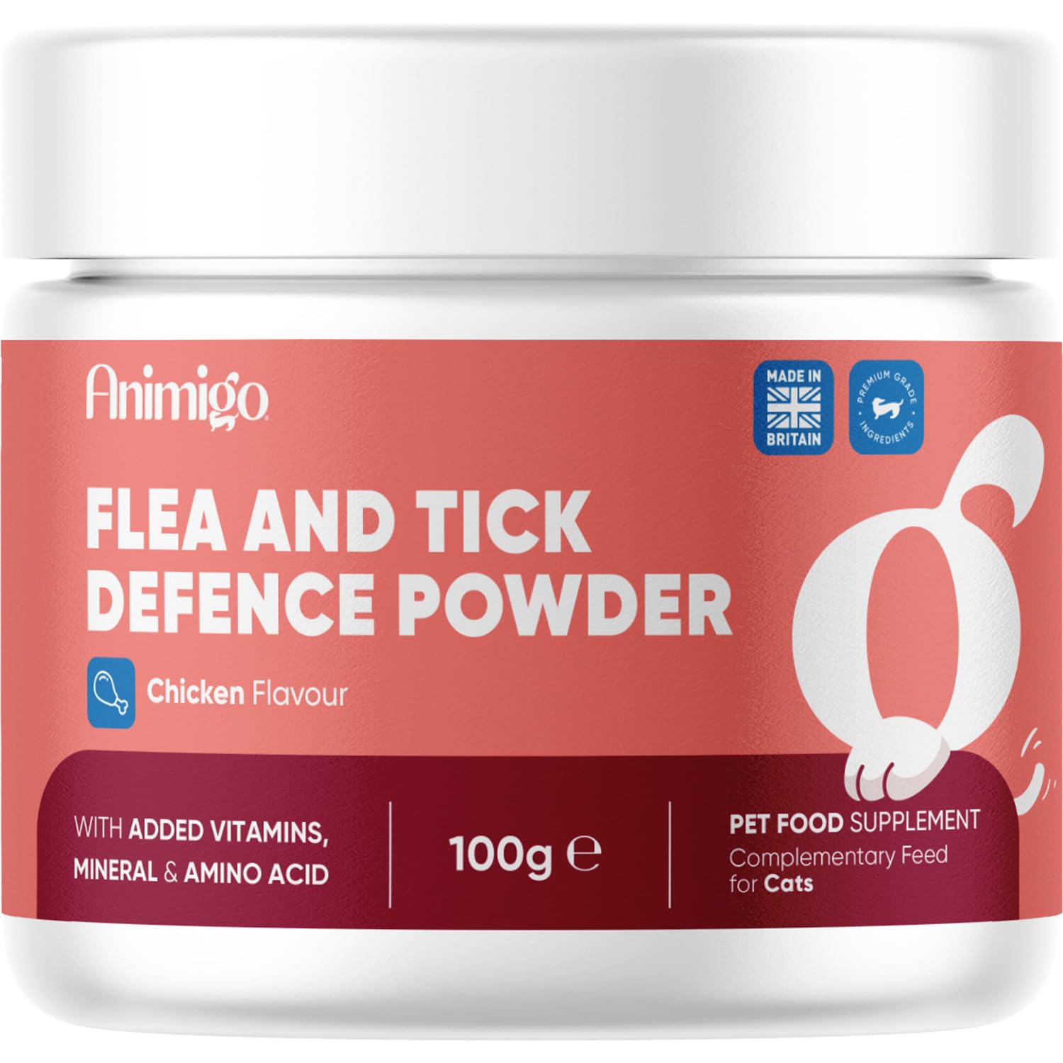 animigo Flea & Tick Powder for Cats - Works from Within - Delicious Chicken Flavour - Added Vitamins, Minerals & Amino Acid - Alternative to Cat Flea Tablets, Shampoo & Spray - Easy to Mix in Food