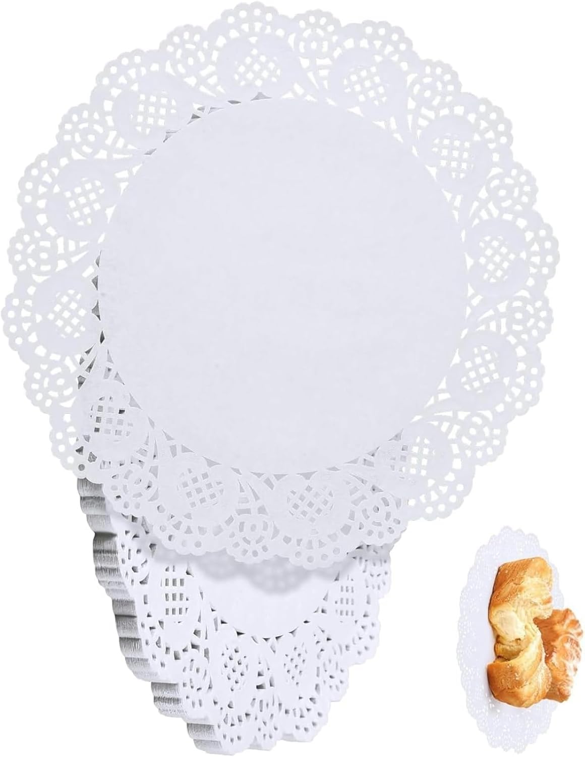 Cldaisy White 150Pcs Lace Paper Doilies Lace Doilies Paper For Buffet Cake Fried Food Party Wedding Tableware Decoration, Disposable Doilies (6 Inch)
