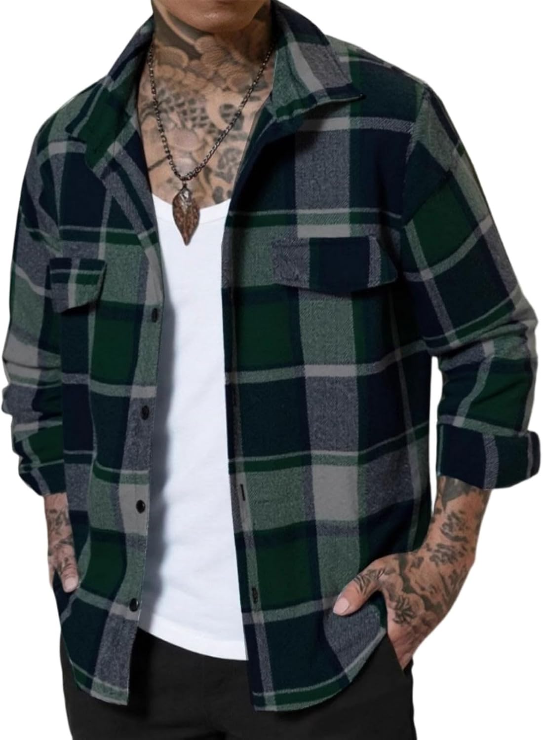 Men's Workout Shirts, Long Sleeve Stretch Plaid Dress Shirts, Casual Button Down Shirt, S-XL