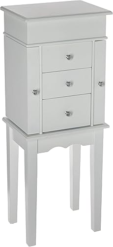 Uniware Elegante armario de madera con 4 cajones, espejo y patas, color blanco