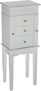 UNIWARE PY6048~WH Elegant Wood Jewelry Cabinet with 4 Drawers  Mirror and Legs   - Compare price