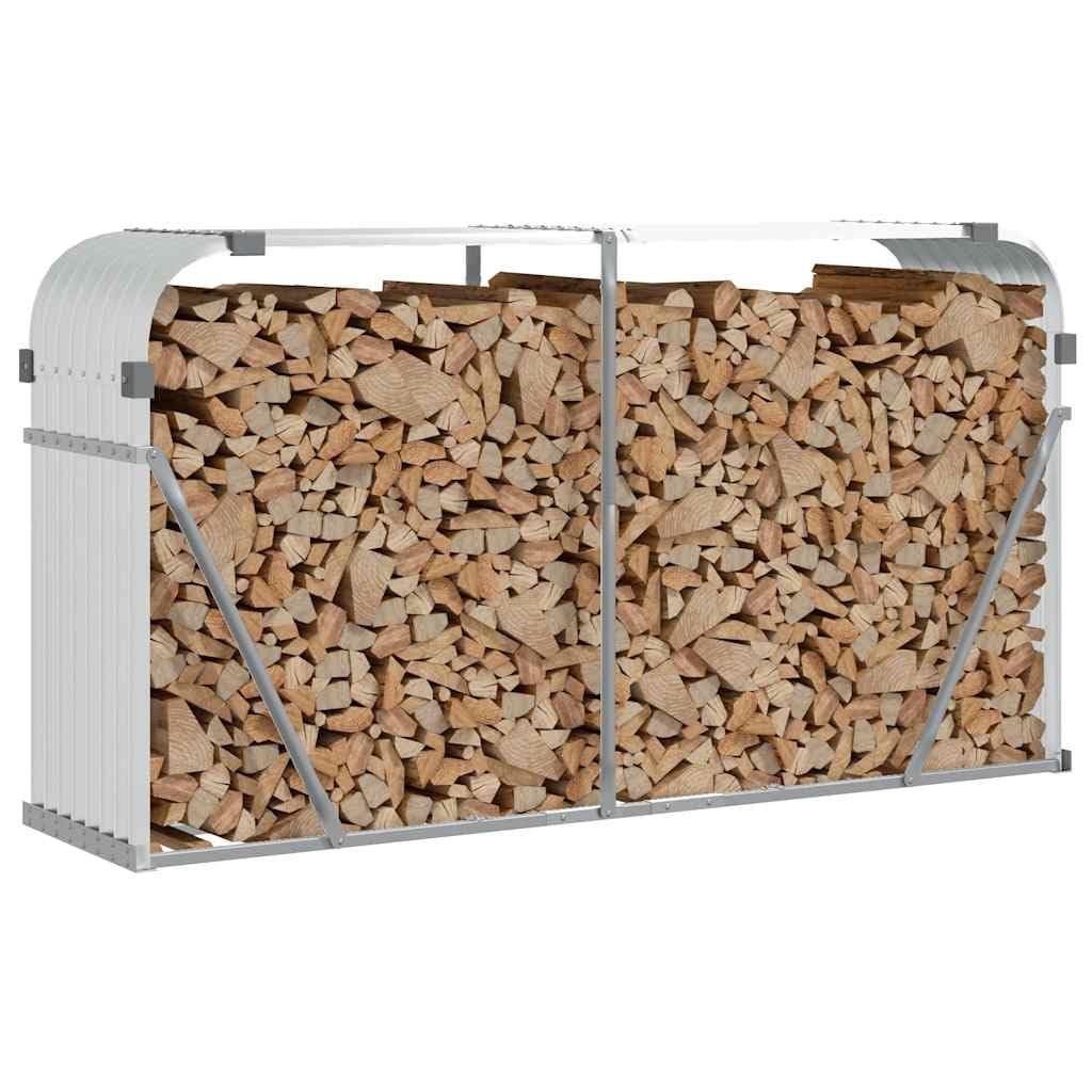 Kaminholzunterstand Silbern 180x45x100 cm, Verzinkter Stahl Kaminholzständer für Brennholz, Holzablage für Kamin mit Wandhalterung, stabiler Metall Holzspeicher für Außen
