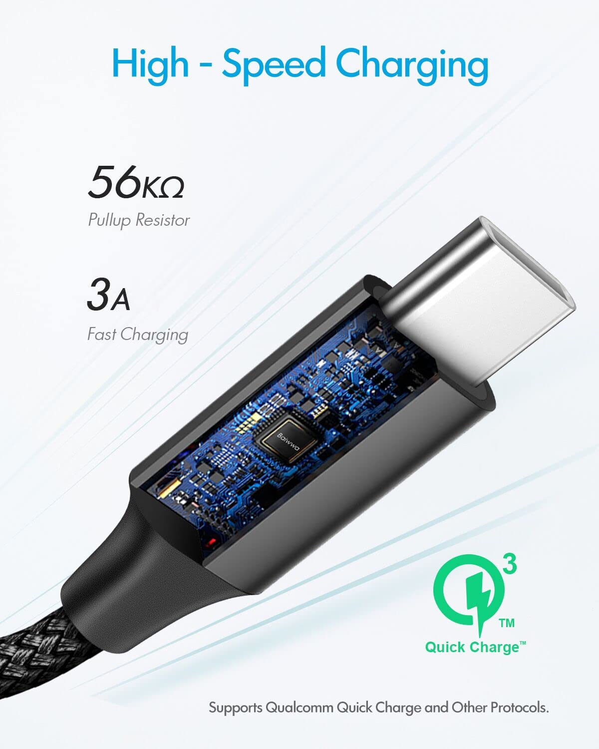 Baiwwa Cavo USB C Corto 30CM, 2Pezzi Cavi USB C Ricarica Rapida 3A Nylon Intrecciato per Samsung Galaxy S22 S24 Plus A55 A15, Car Charger, Android Auto - Nero