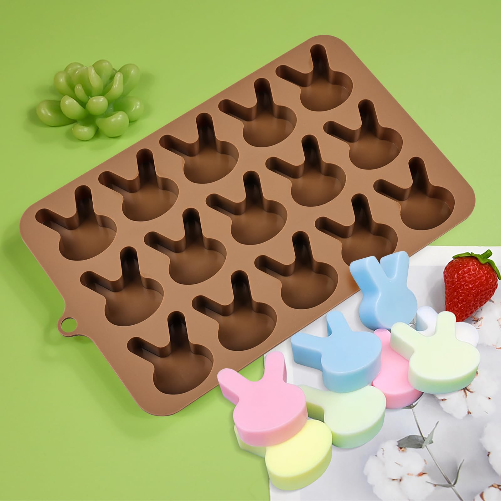 BFJ Easter Bunny Moulds 2pcs Silicone Chocolate Mould Rabbit Shape Easter Candy Mold 15 Cavity for Resin Soap Ice Cube Gummy Cupcake Decoration - Image 3