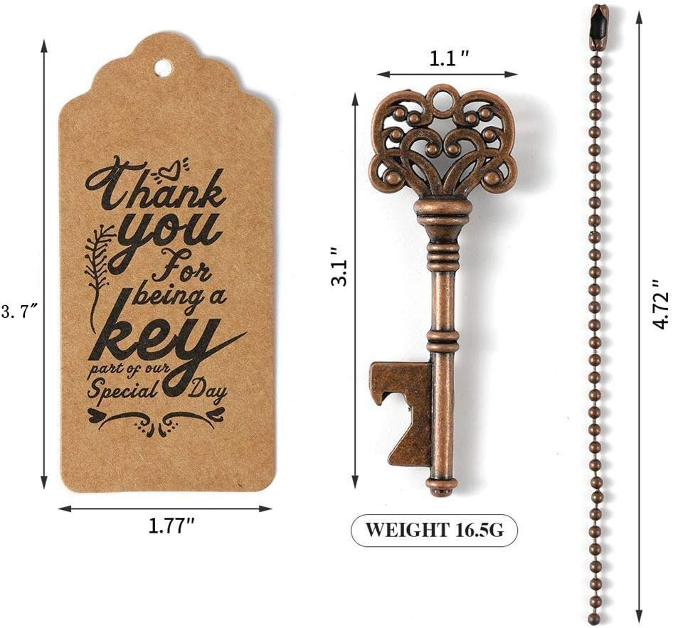 DerBlue 60 PCS Key Bottle Openers,Vintage Skeleton Key Bottle Opener, Wedding Favors Key Bottle Opener Rustic Decoration with Escort Tag Card