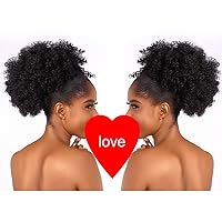 Vista 2 de Extensión de cola de caballo rizada con cordón para mujeres negras, extensiones de cabello sintético corto afro kinkys rizado con dos clips (2#)