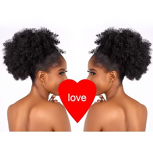 Miniatura 2 de CECINILL Extensión de cola de caballo rizada con cordón para mujeres negras, extensiones de cabello sintético corto afro kinkys rizado con dos clips
