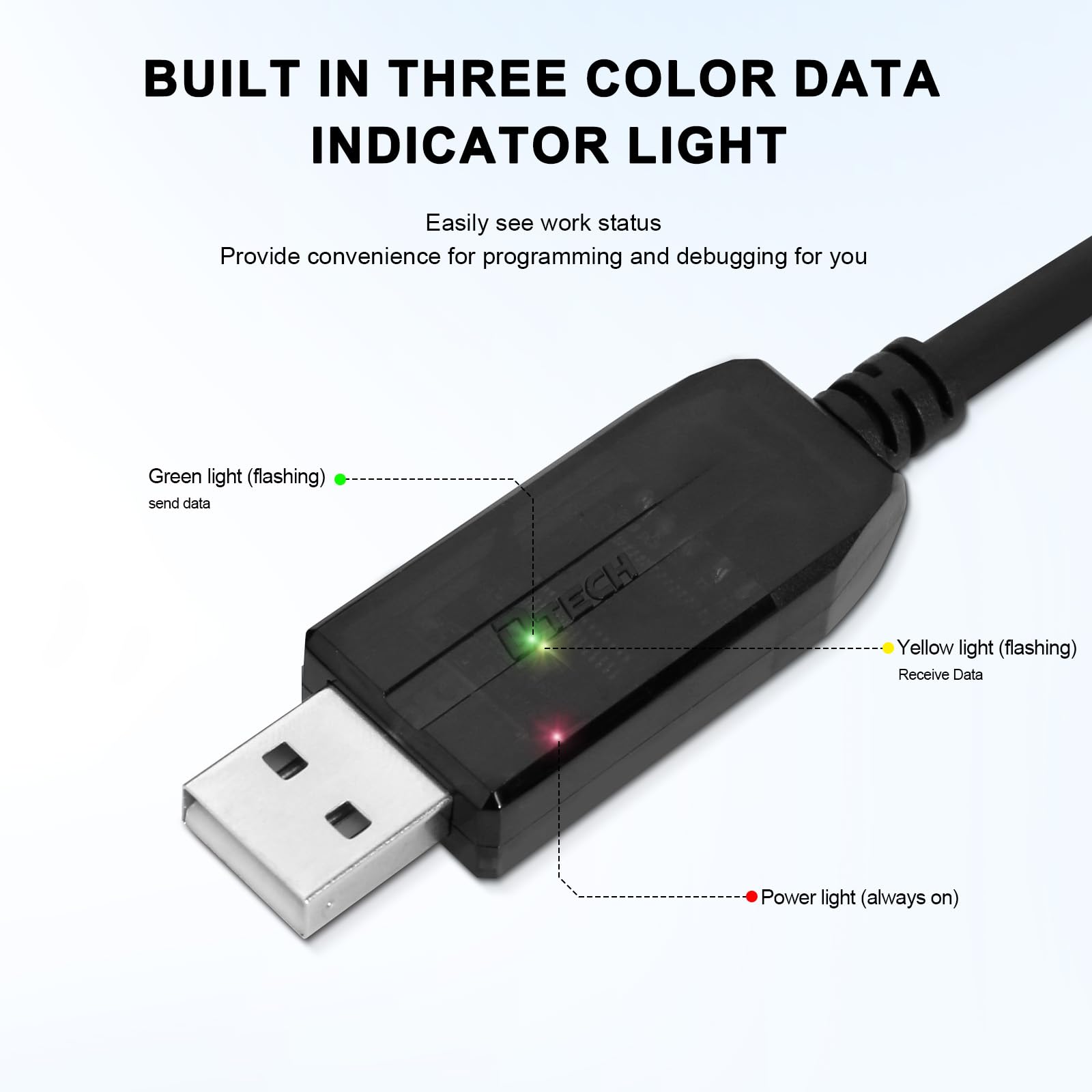 DTECH Cavo da USB a maschio RS232 - Adattatore da USB a porta seriale DB9 con indicatori LED, compatibile con Windows 11/10/8/7, Linux, Mac OS, spina per stampante, CNC, Industrial Equipmen (16M)