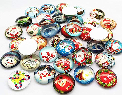 Libiline 30Pcs 20Mm(3/4") Assorted Styles Christmas Snow Man Tree Claus Jingle Bell Glass Button Flatback Flat Backs Button Glass Cameo Cabochon Phonecover Scrapbooking Diy Craft (20Mm(3/4")) #TOP2