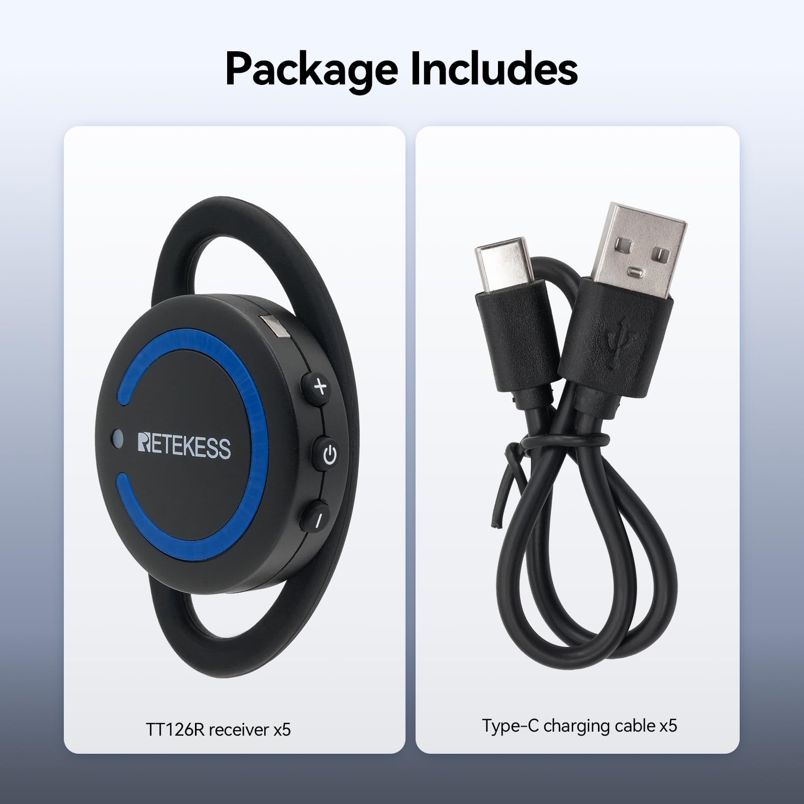 Retekess TT126R Tourguide-System, Mini-Ohrbügelempfänger, Audio-Interpretationssystem für Werksführungen, Konferenzen (5 Empfänger)