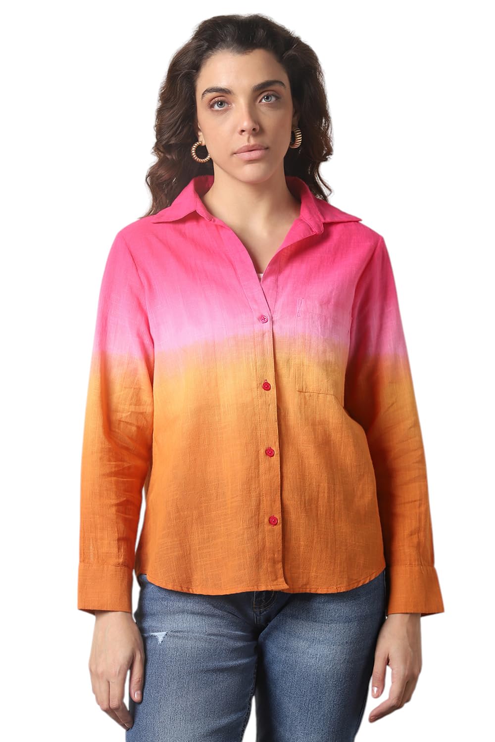 high star clothing HIGH Star Oversized Ombre-Dyed Cotton Shirt for Women | Stylish Tops for Women | Comfortable and Trendy Casual Shirt-picture-6