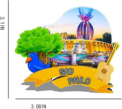 Miniatura 3 de Imán de Brasil Sao Paulo para nevera de madera 3D, monumentos de viaje, coleccionables, recuerdos, decoración hecha a mano -516