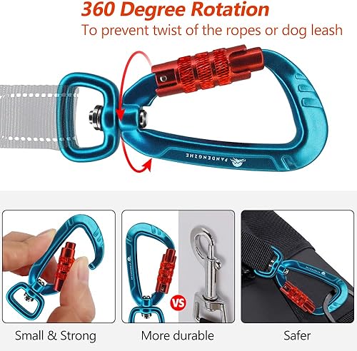 Miniatura 3 de Mosquetón con bloqueo automático de 2.5 pulgadas, 4.5KN 1011 libras con cierre giratorio para correa de perro, llavero, mochila