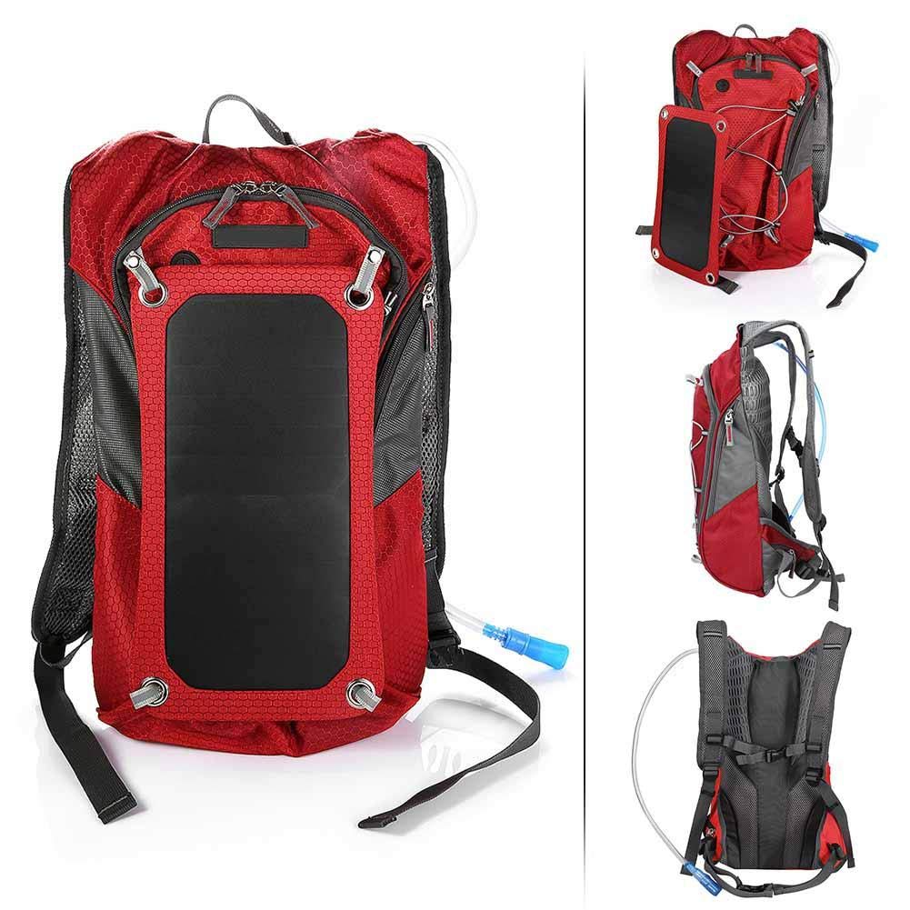 Borsa solare multifunzione, zaino da esterno con pannello solare da 6,5 ​​W, borsa di ricarica USB, adatta per ciclismo, escursionismo, campeggio, .(red)
